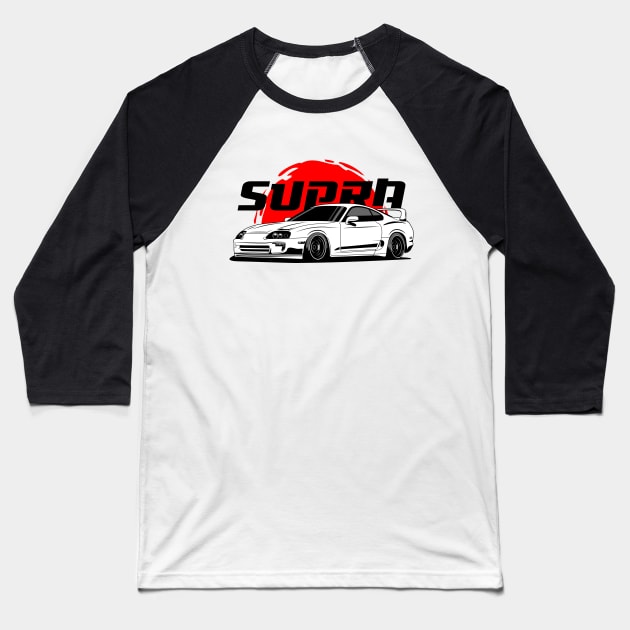 White Supra JDM Baseball T-Shirt by GoldenTuners